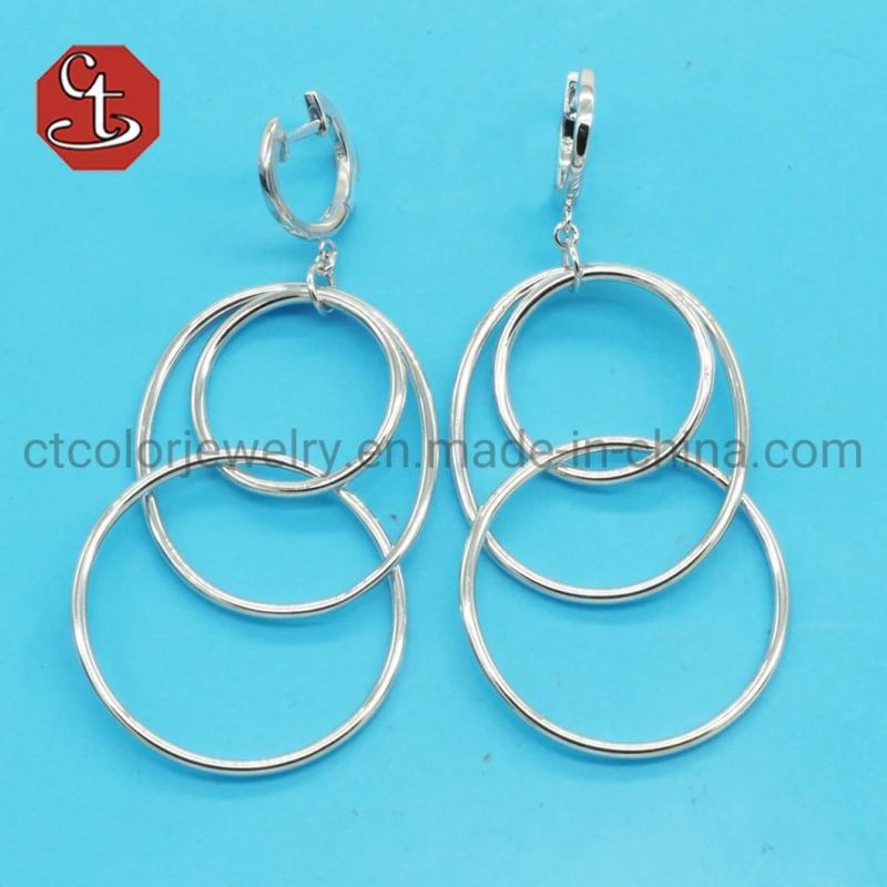 Specila three Round Circle plain Silver jewelry small silver Ball Earring or Brass jewelry
