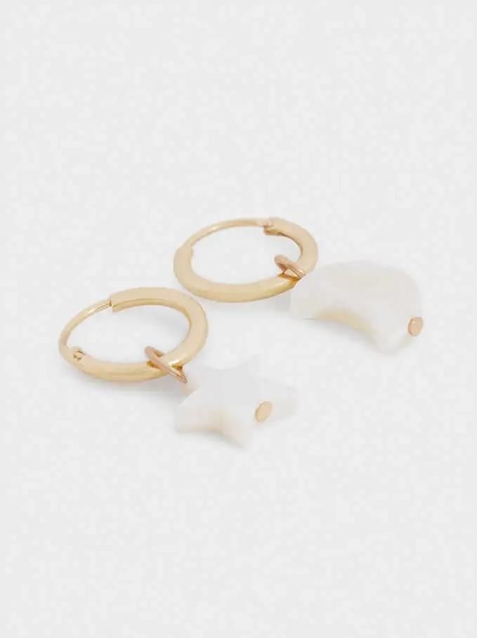 Hot Selling Jewelry Small Shell Pendant Hoop Earrings with Moon and Star