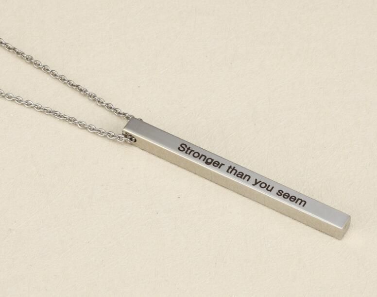 Customizable Inspirational Engraved Mantra Bar Pendant Necklaces Fashion Stainless Steel Necklace