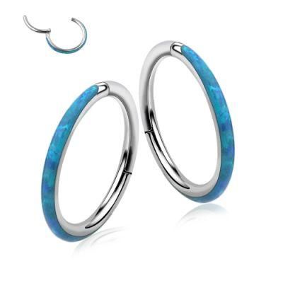 New Design ASTM F136 Titanium Hinged Nose Hoop Body Piercing Jewelry Earrings Opal Paved-16g/1.2mm Thickness