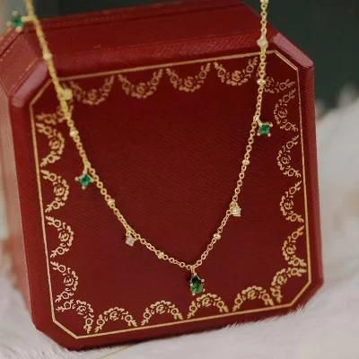 Ladies Necklace Exquisite Green Zircon Clavicle Chain Necklace Jewelry Gift