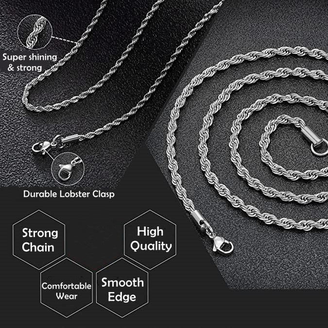 Twist Chain Necklace Stainless Steel Rope Chain Necklace 16-38 Inches for Men Women Jewelry