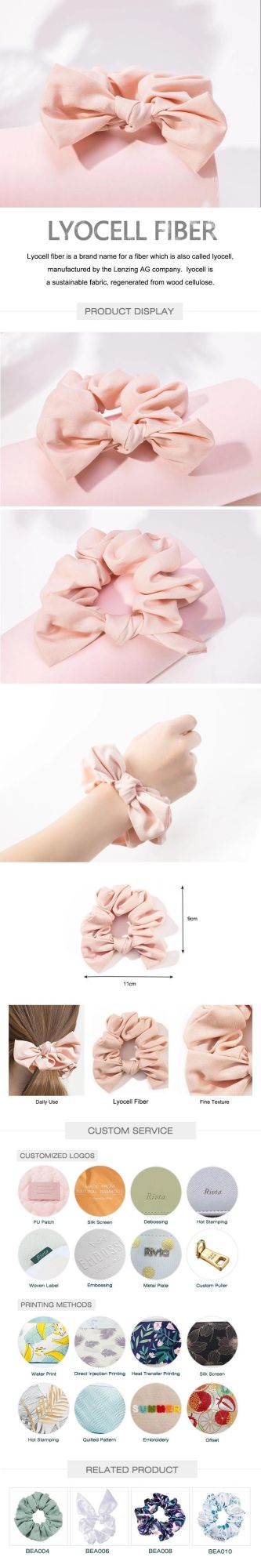 Natural Eco-Friendly Cute Pink Beauty Scrunchies Tencel Scrunchies