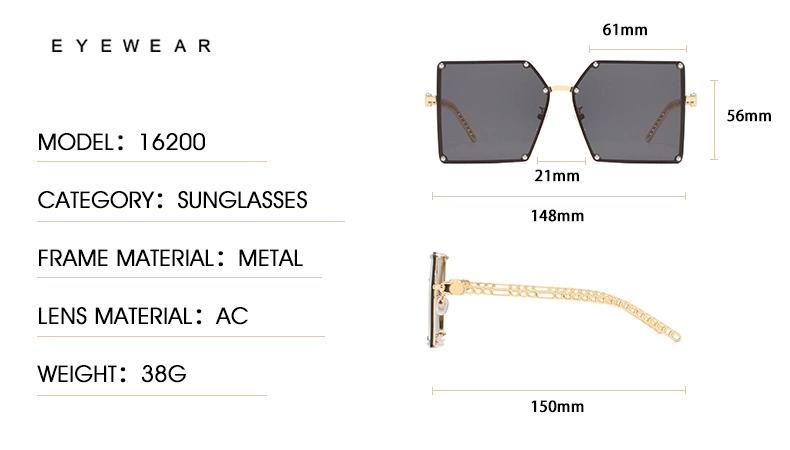Fashion Glasses Frameless Trendy Net Red Sunglasses Female Square Big Frame Summer Travel Glasses Big Face Personality Hollow Sunglasses
