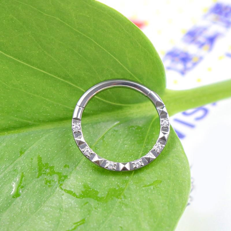 Eternal Metal ASTM F136 Titanium Six Stones Six Tapers Hinged Segment Hoop Rings Jewelry Piercing