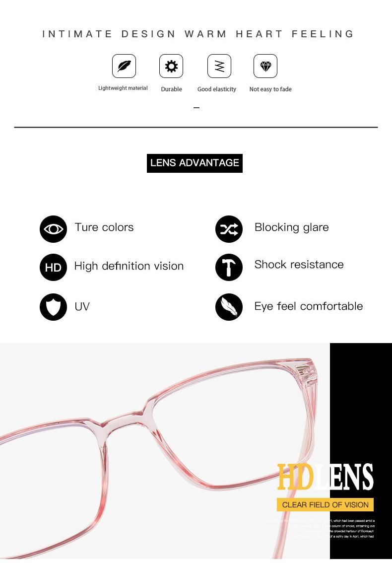 Square Transparent Color Anti-Blue Light Glasses Women′s Light and Comfortable Retro Midin Glasses