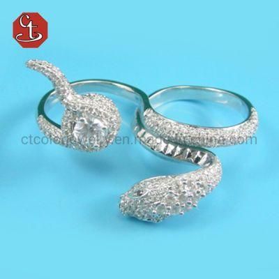 Animal Jewelry Wholesale Fashion Snake Two Fingers Ring For Women Hip Pop Men Ring Adjustable Crystal Ring Vintage Jewelry