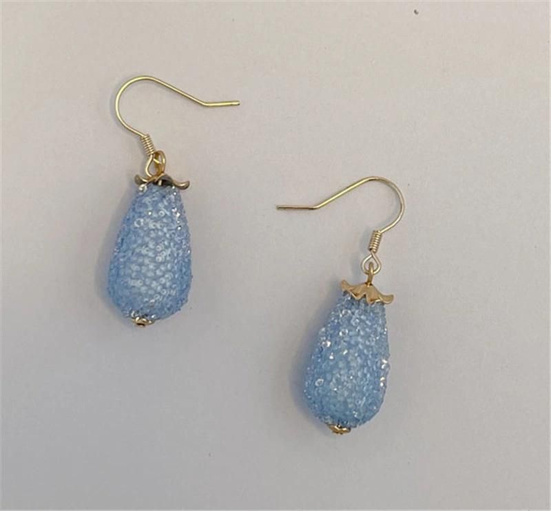 New Trendy Sparking Blue Pear Shape Pendant Drop Earrings for Women Girls