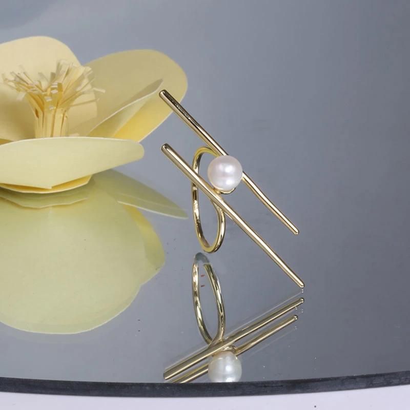 925 Silver Gold Plated Chopsticks Shape Fashion Accessories Fashion Jewelry Fine Jewellery Pearl Ball Hot Sale Ring
