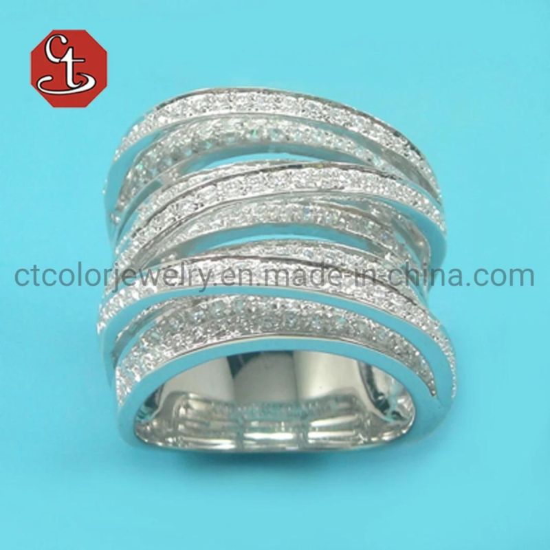 Big Line design Symmetrical Arch Bridge Ring with CZ Micro Pave 14K Yellow Gold Brass Silver Jewelry