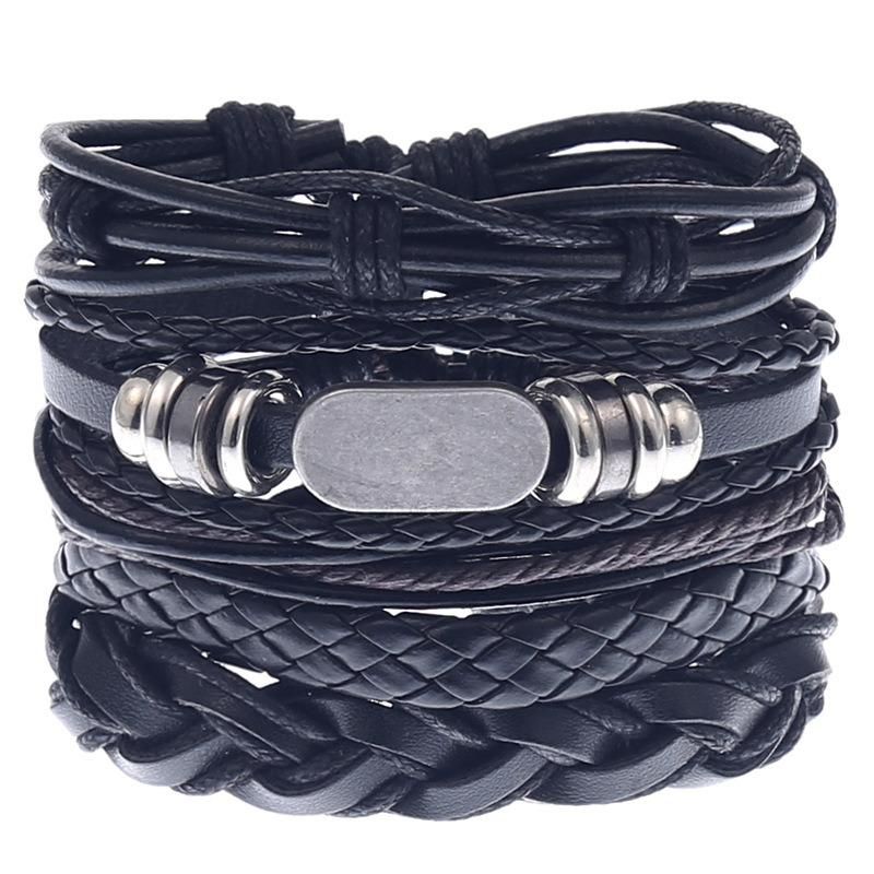 Europe and America Simple Retro Set Bracelet DIY Woven Cowhide Bracelet Punk Bracelet Men′ S Hemp Rope Leather Bracelets