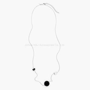 Fashion Silver Chain Necklace Jewelry Unique Bijoux Black Beads Long Necklaces Women