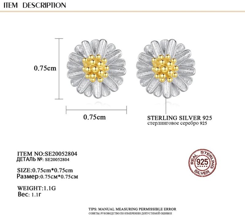 Hot Sales 925 Silver Tiny Daisy Earrings Jewelry for Women