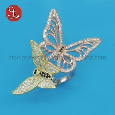 Personality Fashion Butterfly Shape Silver Inlaid Zircon Temperament ladies Rings Jeweley