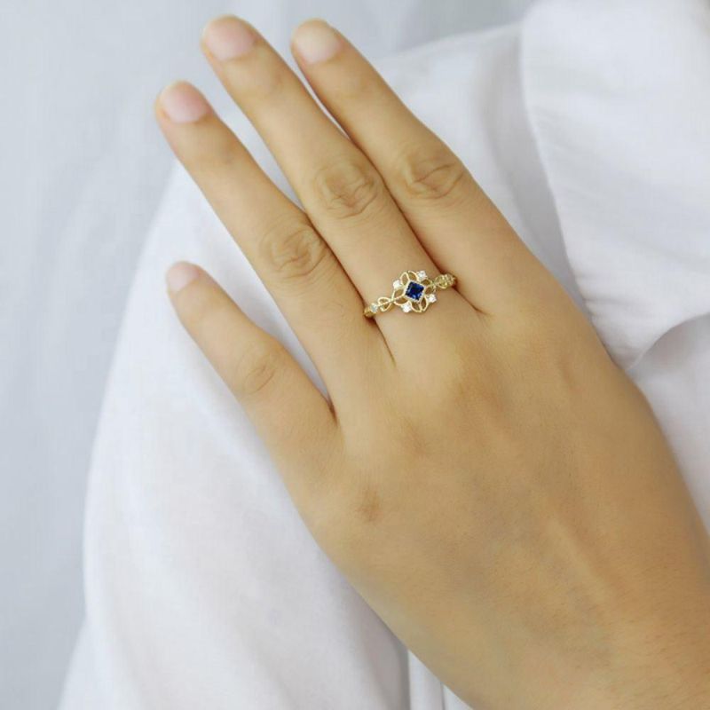 925 Sterling Silver Ring Fashion Blue Zircon Tail Ring Women 14K 18K Gold Plated Wholesles Jewelry