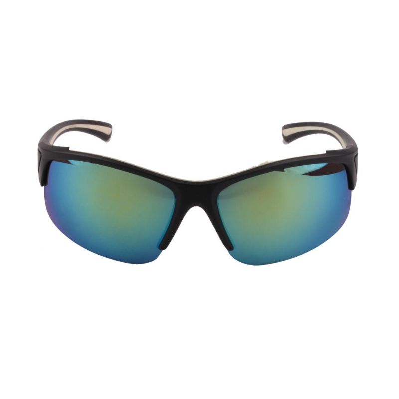 Blue Lens Black Half-Frame Sport Sunglasses