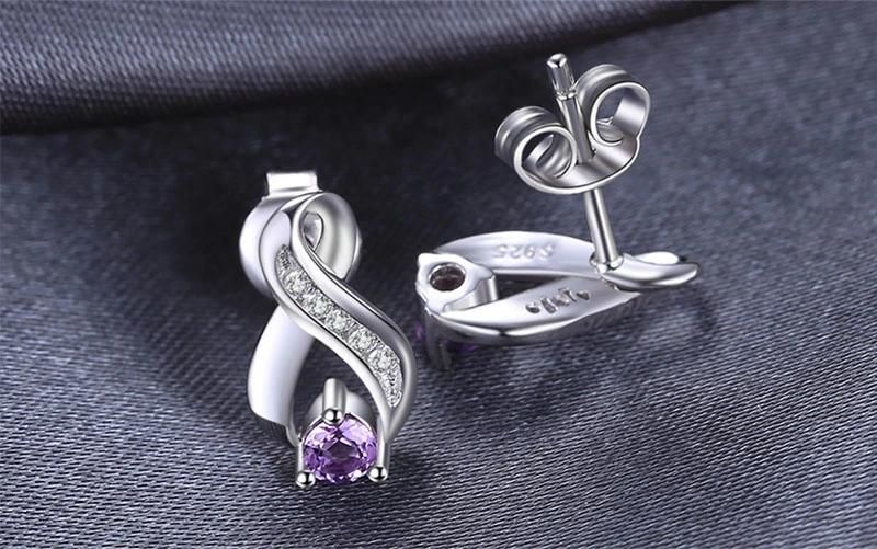925 Sterling Silver Earring for Fashion Women Fine Jewelry with Gemstone Amethyst