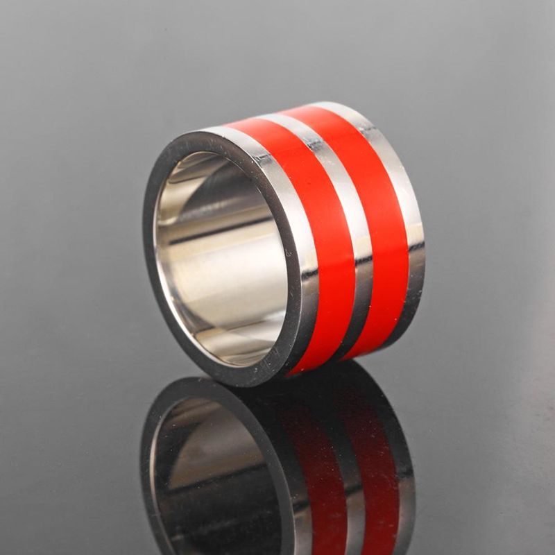 Silver 316L Stainless Steel Ring Finger Chunky Wedding Jewelry Red Enamel Ring