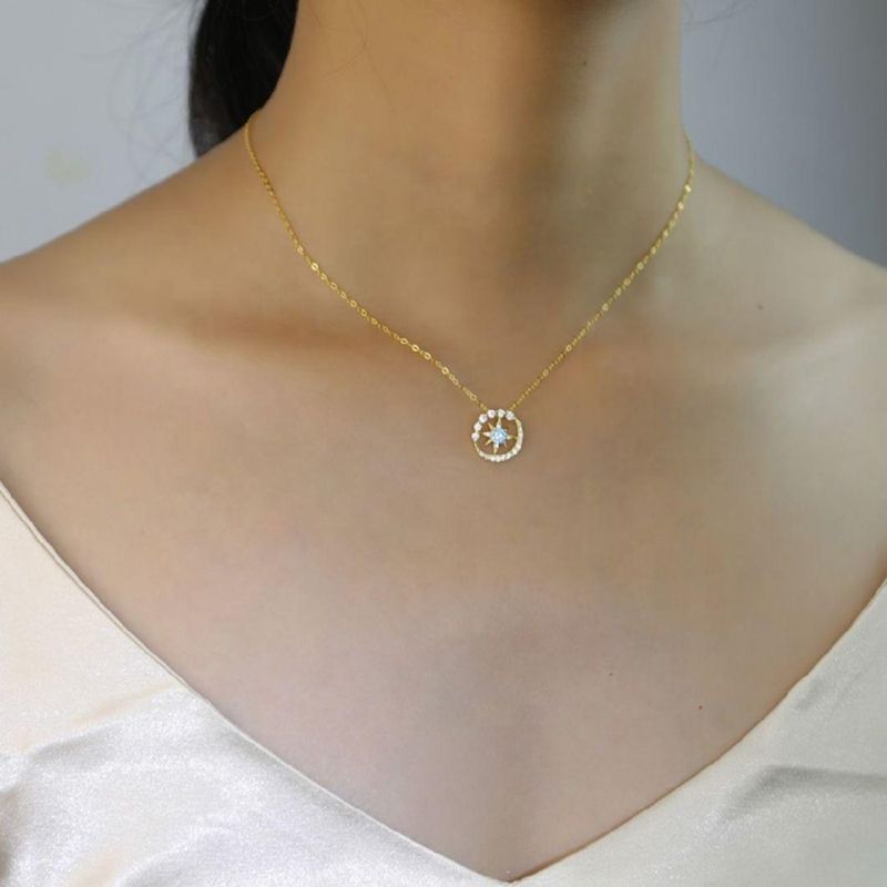 925 Silver Jewelry Blue Zircon Geometric Circle Pendant Clavicle Chain Necklace Women 14K/18K Gold Plated Jewelry