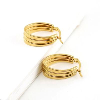2022 Latest Stainless Steel Trendy Fancy Exaggerated 18K Gold Plated 3 Layer Hoop Big Earrings for Women