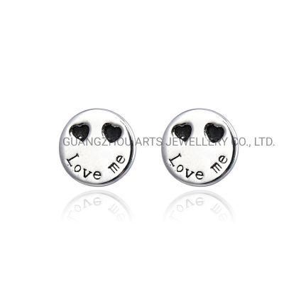 Simple 925 Silver Cute &quot;Love Me&quot;Round Stud Earrings