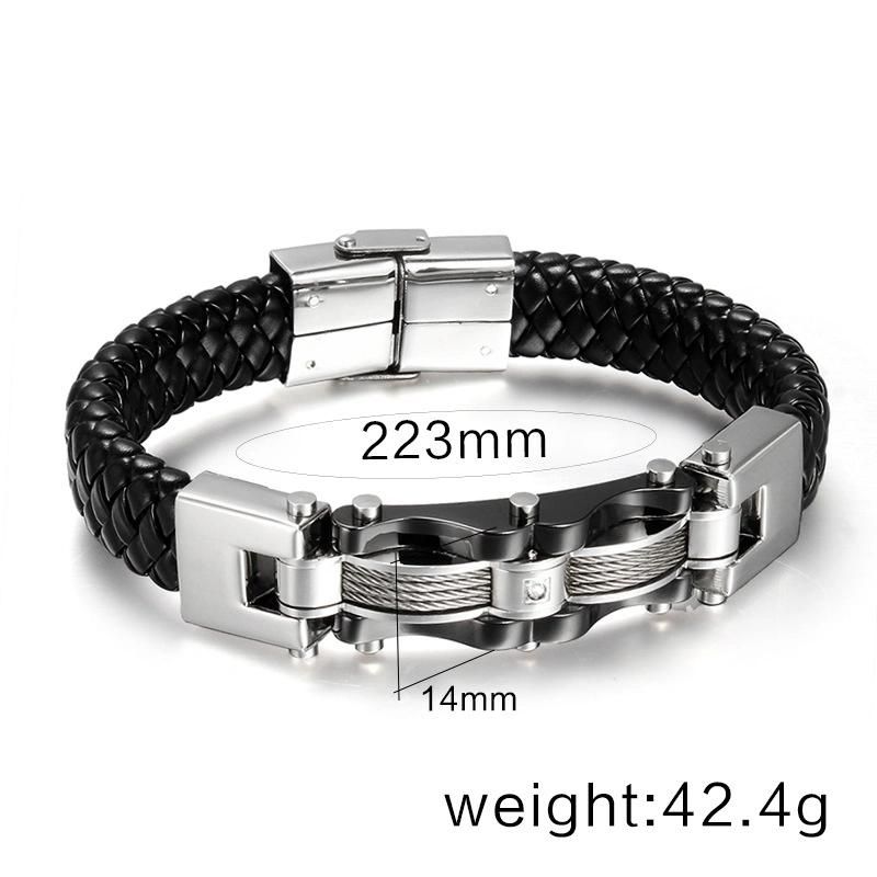 Punk Black Braided Leather Bracelet Magnetic Buckle Simple Style Fashion Bangle