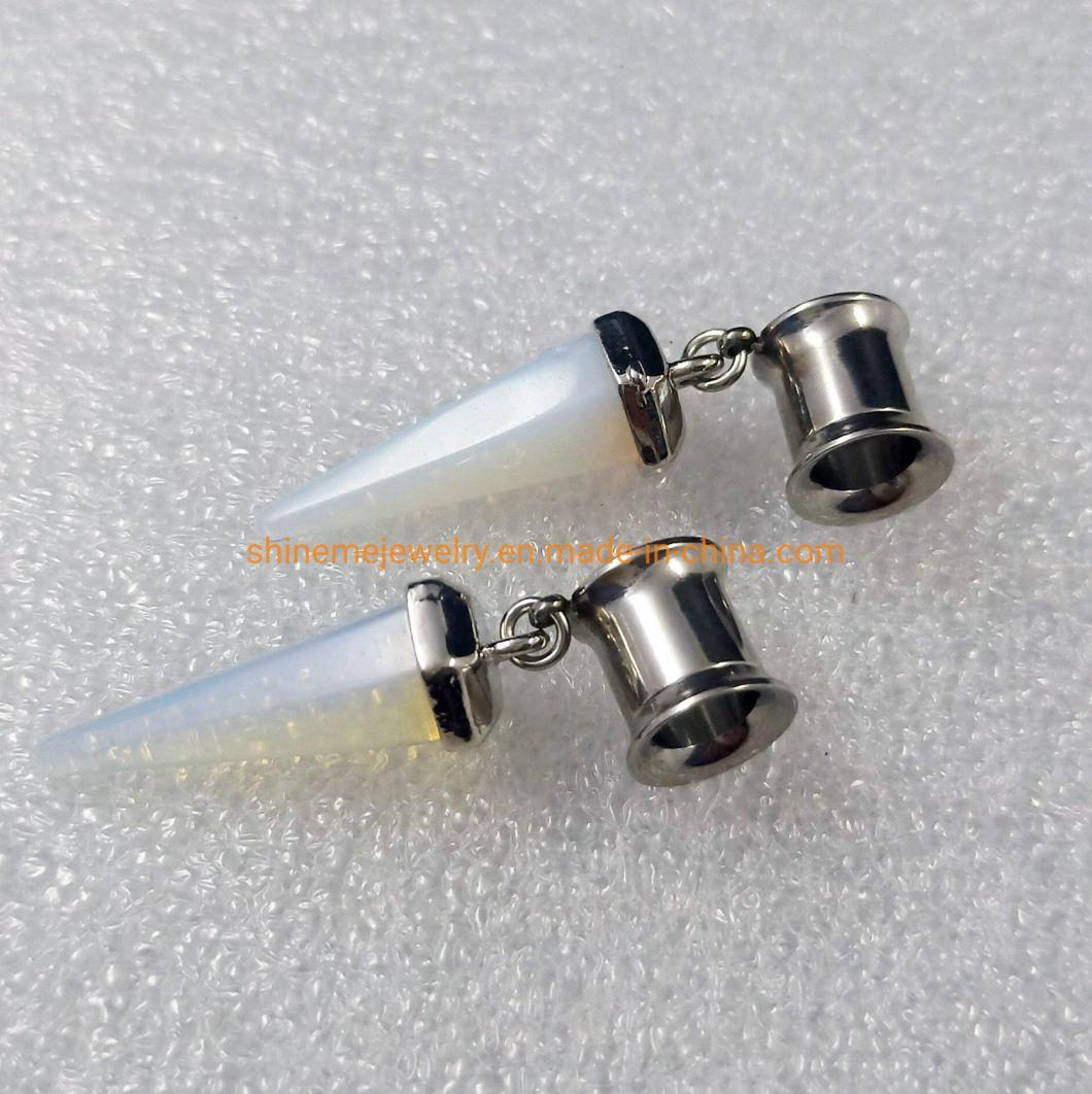 Stainless Steel Double Flare Internal Thread Auricle Simple Pendant Opal Amethyst Ear Expander Cross-Border Hot Sale Piercing Ear Expander Spg2726