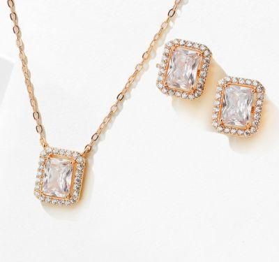 Wedding Square CZ Jewelr Set. Bridal CZ Jewelry Set. Cubic Zirconia Jewelry Set, Fashion Jewelry, Bridesmaid Jewelry Set, Rose Gold Necklace