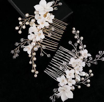 Bridal Wedding Ceramic Crystal Pearl Hair Comb Hair Vines Headpiece