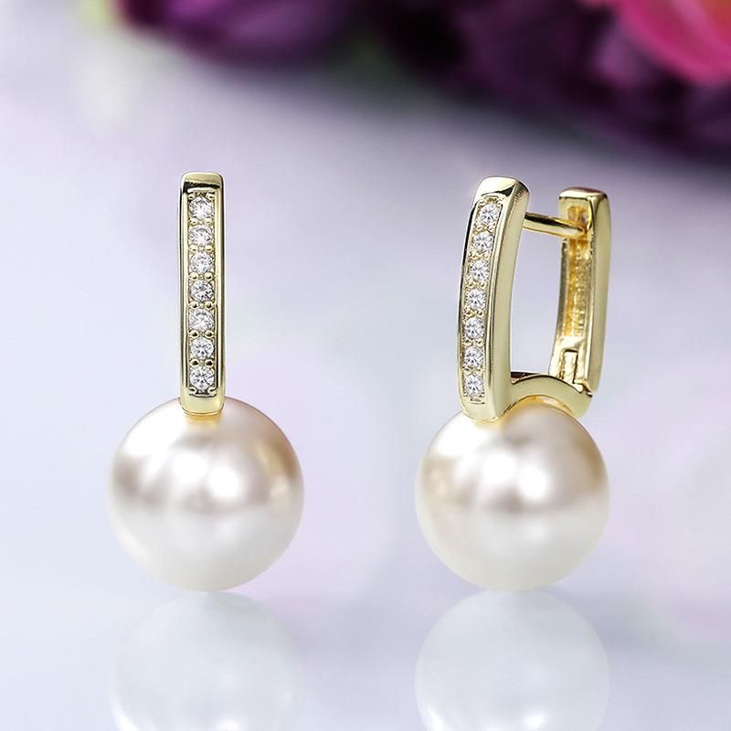 High Quality Romantic Retro Elegant Diamond Zircon Micro Insert 12mm Pearl Earrings for Women