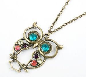 Metal Colorful Long Necklace Animal Owl Pendant (X118)