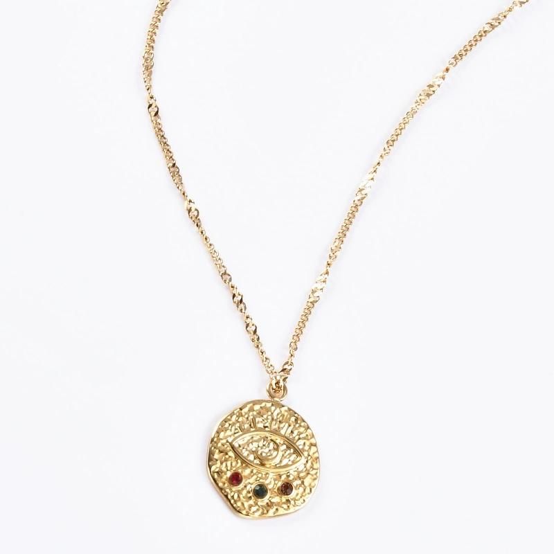 Wholesale New High Fashion Jewelry Stainless Steel Gold Devil Eye Pendant Necklace with Artificial Stone