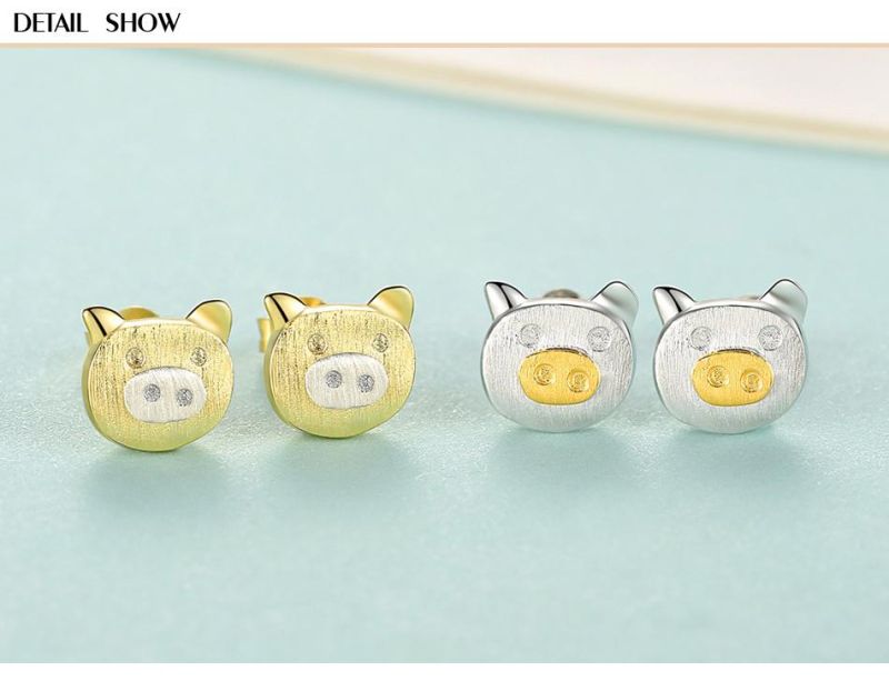 Fashion Trend Hypoallergenic Silver Pig Face Shape Ear Stud