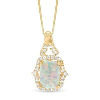 Vivid Unique Hot Selling Jewelry Elongated Cushion Cut Opal with CZ Necklace S925 Gold Plated Wholesale