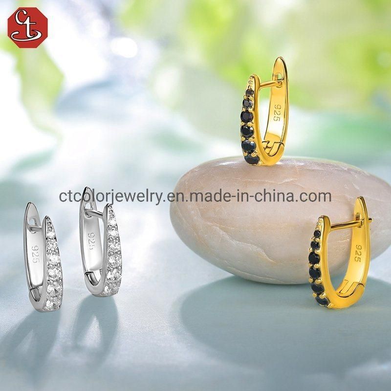 Wholesale Fashion Jewelry 925 Sterling Silve White CZ Black Crystal U-shaped earrings