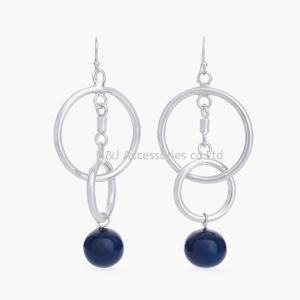Fashion Silver Plated Alloy Drop Blue Beads Dangle Earrings for Women Jewelry