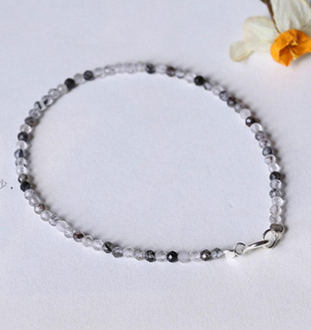 Fashion Jewelry 925 Silver Natural Black Crystals Beads Bracelet Wholesale.