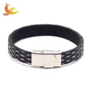 Men&prime;s Jewelry Stainless Steel Clasp Genuine Leather Gift Bracelet