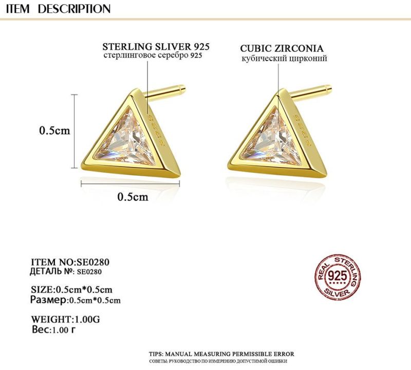 Glossy Diamond Cute Little Triangle Silver Earrings Stud