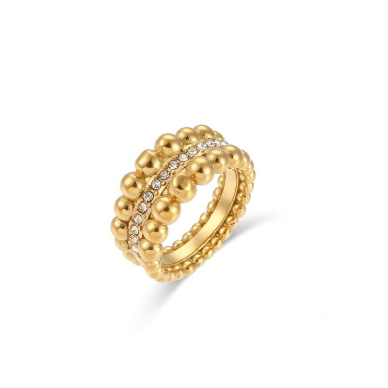 Manufacturer Customized Luxury Jewelry 18K Gold Plated Stainless Steel Ring Jewelry Zircon Women′s Ring