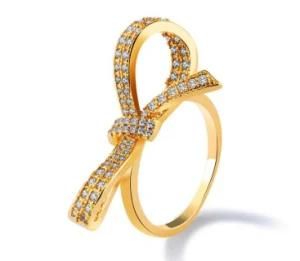 Fashion Flower Gold Color Wedding Ring Europe Jewelry Tow Row White Zircon Eternity Ring for Women, New Year Gift Wholesale