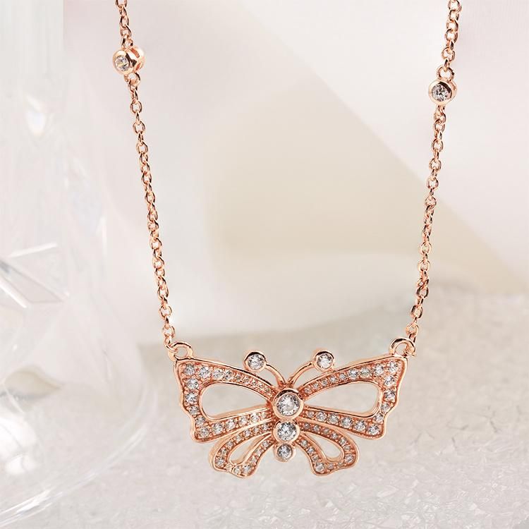 Fashion Accessories 925 Silver Gold Plated Butterfly Shape Shining Cubic Zirconia Moissanite Lab Diamond Fashion Jewelry Factory Wholesale Necklace