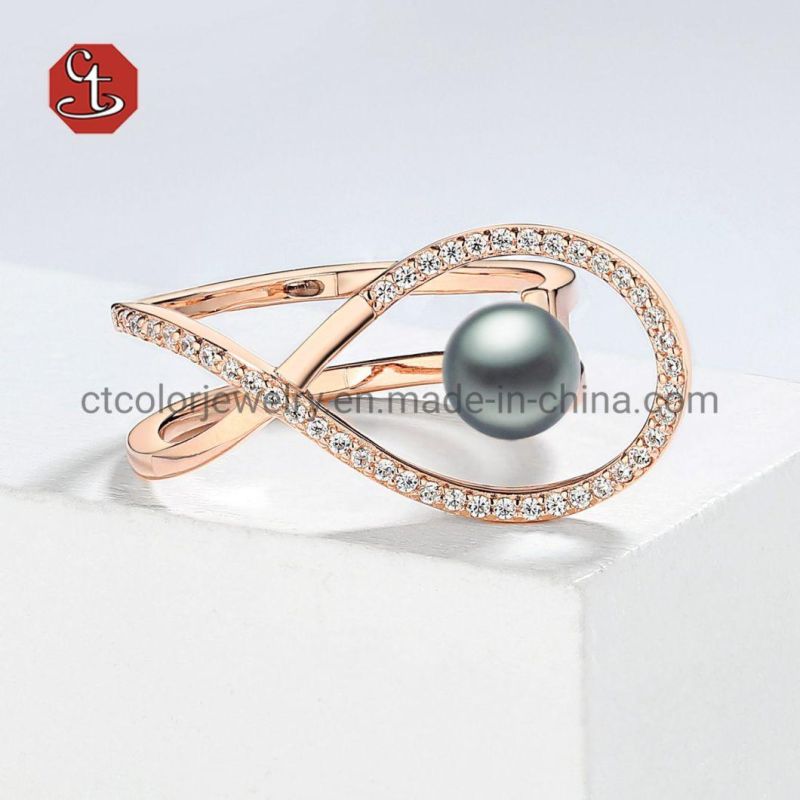 Fashion Jewelry Ring Gray Pearl Rings Fashion Micro Setting Silver 925 Rings