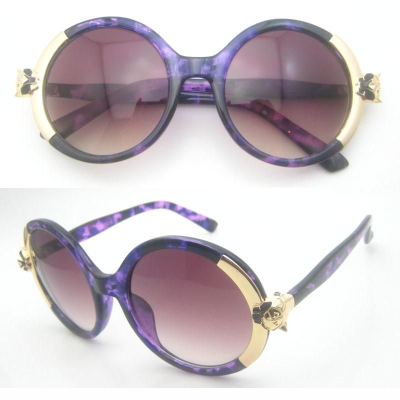 Woman Fashion Acetate Sunglasses with Metal Decoraction