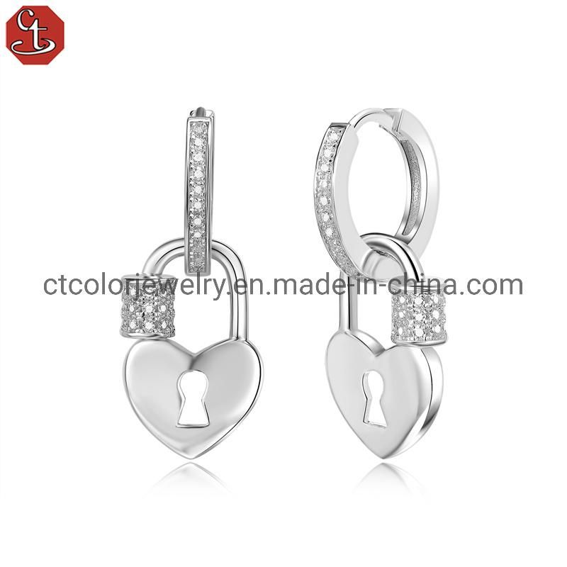 Heart key 925 Sterling Silver Earrings CZ Earrings Fashion Jewelry for Women