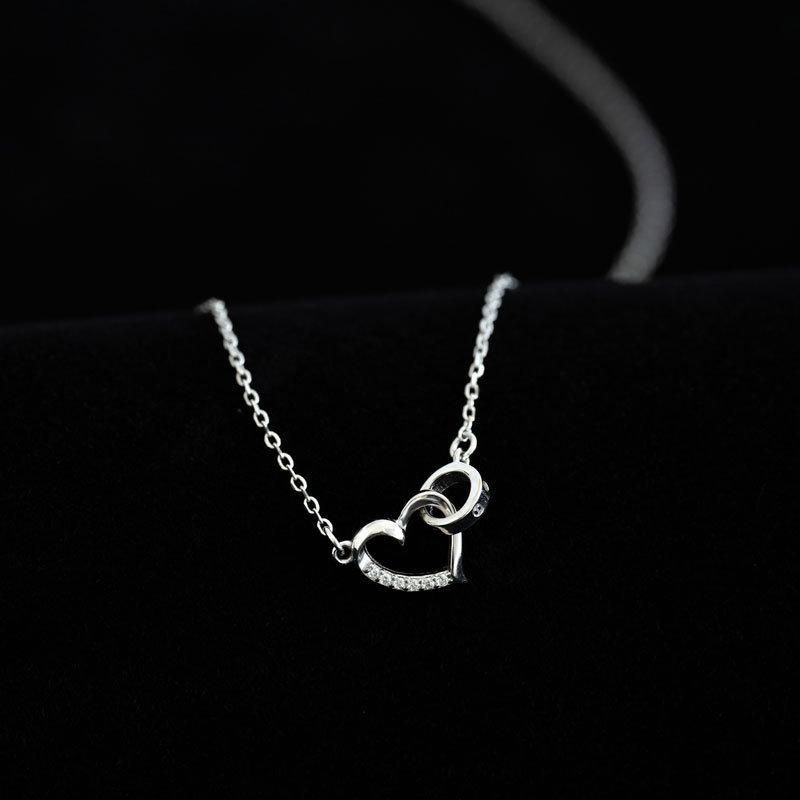 Fashion Jewelry S925 Zirconia Love Heart Sterling Silver Women Necklace