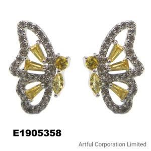 Factory Wholesale 925 Silver Sterling Fashion Shining CZ Butterfly Earring
