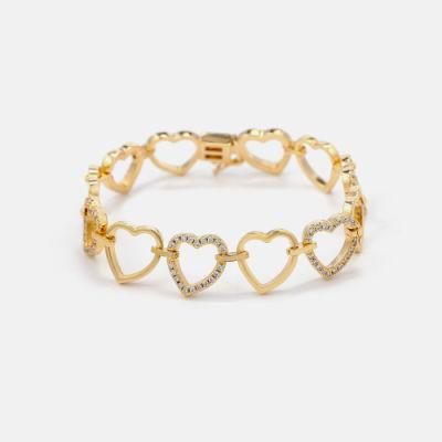 Fashion Wholesale Wedding Jewelry Gold Plated Heart Shape Bangle Bracelet