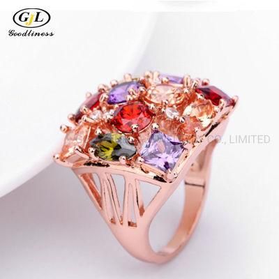 Cubic Zircon Gold Plating Ring Fashion Jewelry Colorful Stone Ring