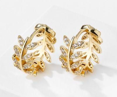 Fashion Leaf CZ Earring Jewelry. Gold CZ Earring. Fashion Accessories